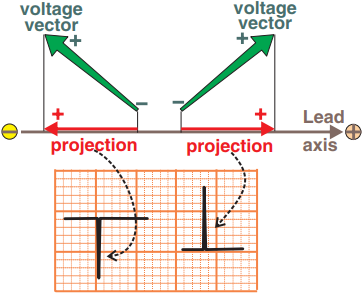 Voltage vector projection on ECG with positive and negative deflection